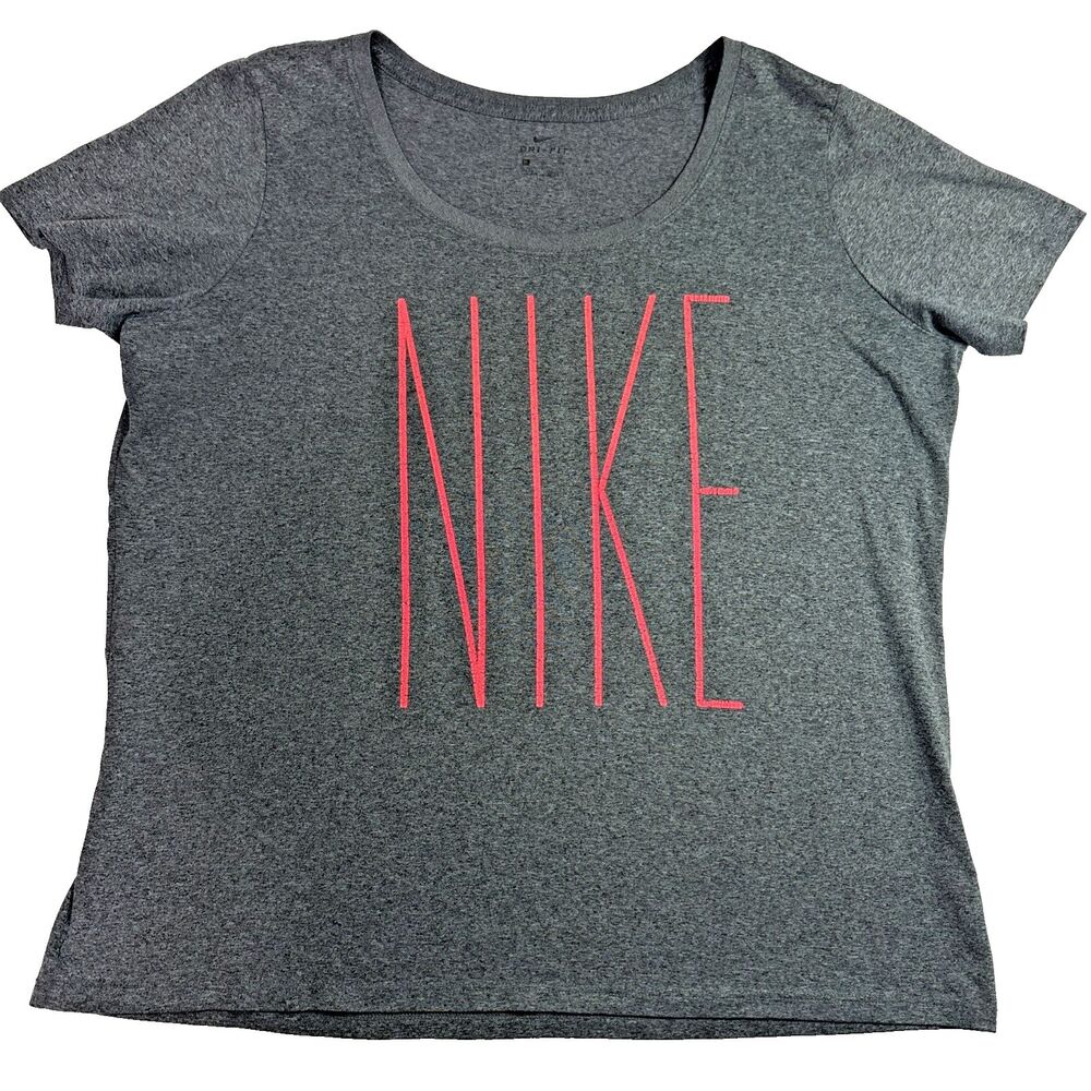 Women’s Nike Dri-Fit Short Sleeve T-Shirt Gray with Pink Logo Size Large